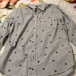 Button up shirt with black cats